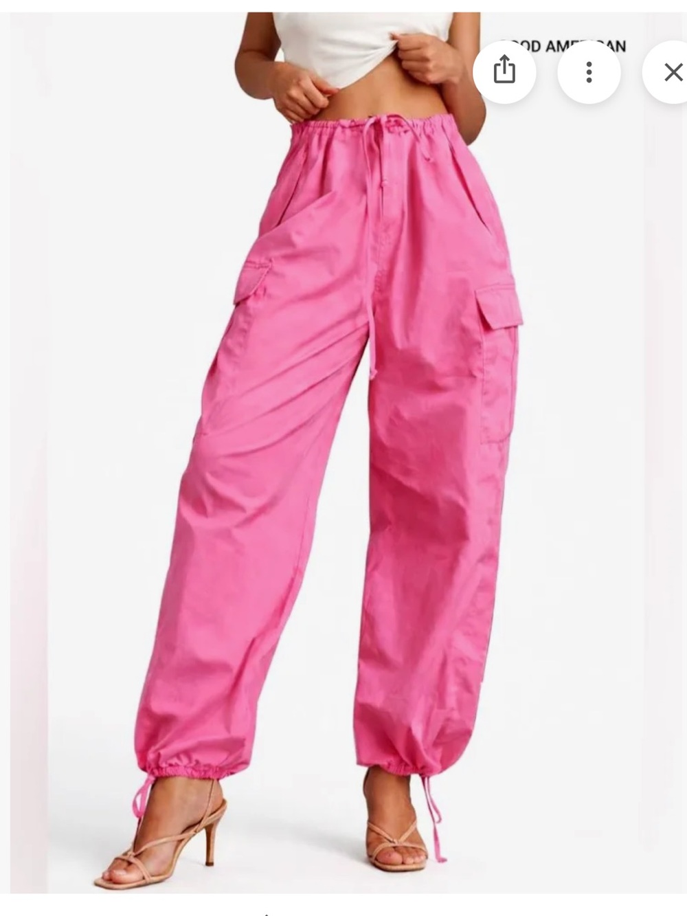 Good American Malibu pink oversized parachute utility cargo pants S M